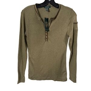 Lauren Ralph Lauren Women’s 3 Button Henley Shirt Moss Green Sz XS NWT